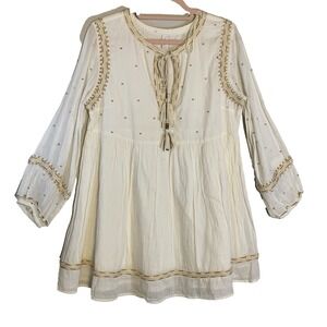 Tigerlily Sedona Kelena Tunic Blouse US6 Off White Cotton Boho Tassel NWT India